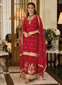 Beautiful Red Traditional Embroidery Festive Palazzo Suit690