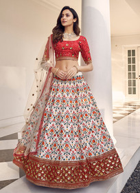 Beautiful White And Red Embroidery Festive Lehenga Choli722