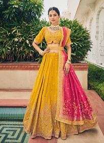 Beautiful Yellow Multi Embroidery Festive Lehenga Choli726