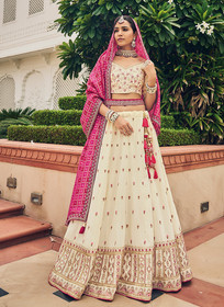 Beautiful Off White Multi Embroidery Festive Lehenga Choli729