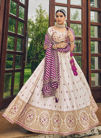 Beautiful White And Purple Multi Embroidery Festive Lehenga Choli732