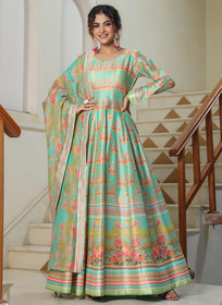 Beautiful Green Sequence Embroidery Digital Printed Anarkali Suit750