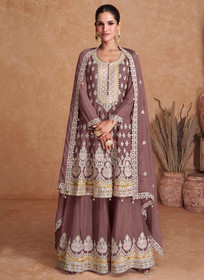 Beautiful Mauve Multi Embroidery Wedding Gharara Style Suit752