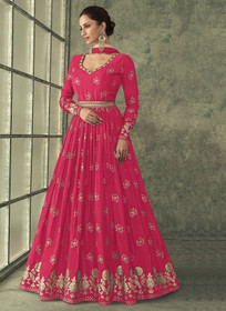 Beautiful Hot Pink Sequence Embroidery Wedding Anarkali Pant Suit755