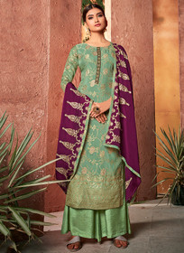 Beautiful Green And Purple Traditional Sequence Embroidery Palazzo Suit758