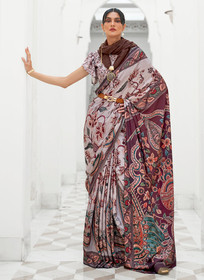 Beautiful Mauve And Grey Digital Printed Crape Silk Saree767