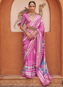 Beautiful Pink Multi Digital Printed Fancy Floral Silk Saree825