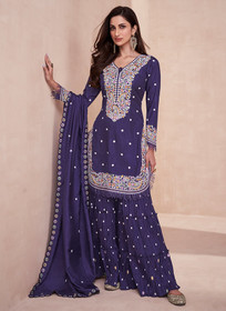 Beautiful Purple Multi Sequence Embroidery Traditional Gharara Suit860