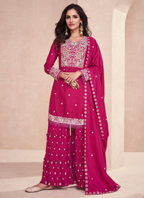 Beautiful Pink Multi Sequence Embroidery Traditional Gharara Suit861