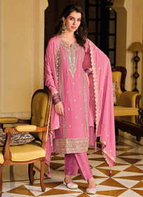 Beautiful Pink Sequence Embroidery Designer Pant Style Suit875