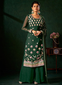 Beautiful Dark Green Multi Embroidery Traditional Palazzo Suit878