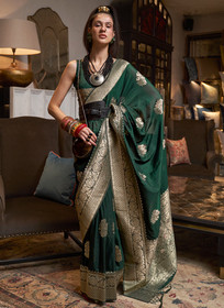 Beautiful Dark Green Weaved Korsa Georgette Saree889