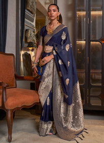 Beautiful Navy Blue Weaved Korsa Georgette Saree891