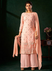 Beautiful Peach Multi Embroidery Traditional Palazzo Suit920