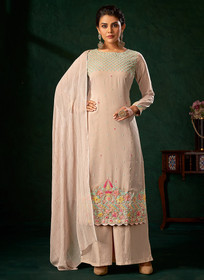 Beautiful Pale Peach Multi Embroidery Traditional Palazzo Suit923