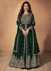 Beautiful Green Embroidery Slit Style Traditional Anarkali Lehenga Suit936