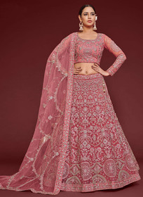 Beautiful Blush Pink Resham Thread Embroidery Lehenga Choli And Dupatta976