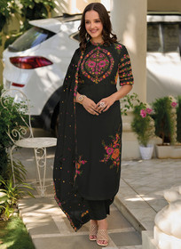 Beautiful Black Multi Sequence Embroidery Traditional Pant Suit990