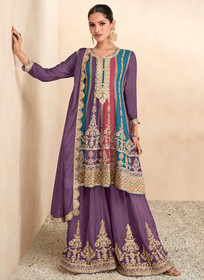 Beautiful Purple Sequence Embroidery Anarkali Gharara Suit993