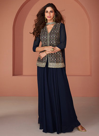 Beautiful Navy Blue Multi Embroidery Designer Lehenga Kurti997