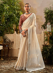 Beautiful Ivory Handloom Khadi Saree With Digital Printed Blouse1001