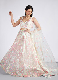 Beautiful Ivory White Multi Embroidery Lehenga Choli And Dupatta1023