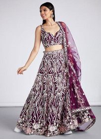 Beautiful Deep Wine Multi Embroidery Lehenga Choli And Dupatta1024