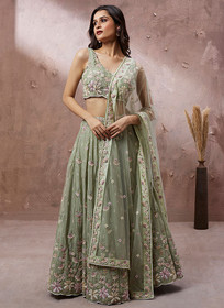 Beautiful Olive Green Multi Embroidery Lehenga Choli And Dupatta1027