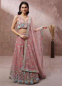 Beautiful Rose Pink Multi Embroidery Lehenga Choli And Dupatta1028