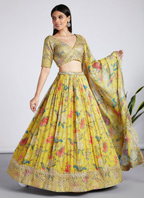 Beautiful Yellow Sequence Embroidery Printed Lehenga Choli And Dupatta1031