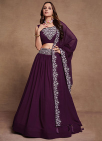 Beautiful Purple Thread And Sequence Embroidery Wedding Lehenga Choli1035