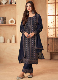 Beautiful Blue Sequence Embroidery Pant Style Suit1049