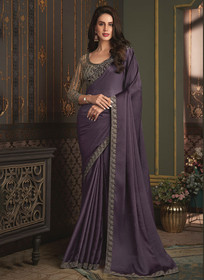 Beautiful Purple Sequence Embroidery Silk Saree1060