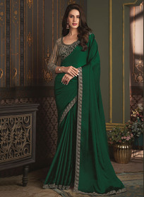 Beautiful Dark Green Sequence Embroidery Designer Saree1063