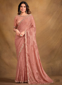 Beautiful Soft Peach Multi Embroidery Traditional Festive Saree1074