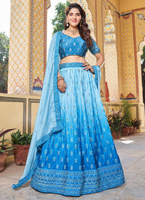 Beautiful Blue Ombr Mukaish Embroidery Wedding Lehenga Choli1092