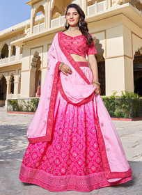Beautiful Pink Ombr Mukaish Embroidery Wedding Lehenga Choli1093