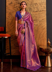 Beautiful Purple And Blue Zari Weaved Handloom Silk Saree1124