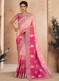 Beautiful Pink Shaded Embroidery Wedding Saree1134