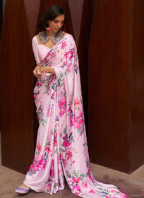 Beautiful Light Pink Floral Printed Festive Saree1137