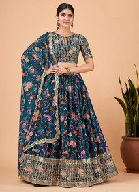 Beautiful Navy Blue Sequence Embroidery Floral Festive Lehenga Choli1146