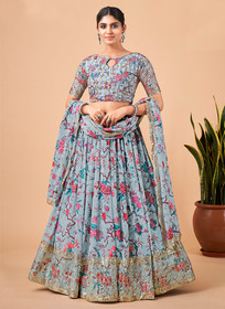 Beautiful Sky Blue Sequence Embroidery Floral Festive Lehenga Choli1148