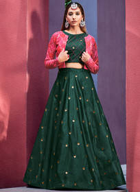 Beautiful Dark Green Sequence Embroidery Jacket Style Lehenga Choli1149