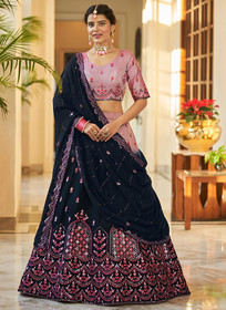 Beautiful Blue And Pink Multi Embroidery Ombr Silk Lehenga Choli1159