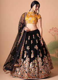 Beautiful Black And Yellow Multi Embroidery Wedding Lehenga Choli1209