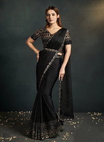 Beautiful Black Golden Sequence Embroidery Wedding Saree1240