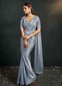 Beautiful Ice Blue Sequence And Appliqu Embroidery Wedding Saree1244