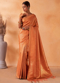 Beautiful Tangerine Brocade Detailed Kanjivaram Silk Saree1258