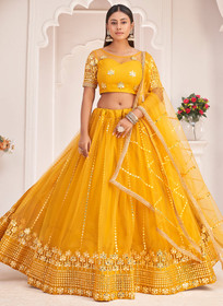 Beautiful Yellow Embroidered Traditional Wedding Lehenga Choli1267