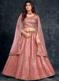 Beautiful Blush Pink Zarkan Embroidery Silk Wedding Lehenga Choli1277